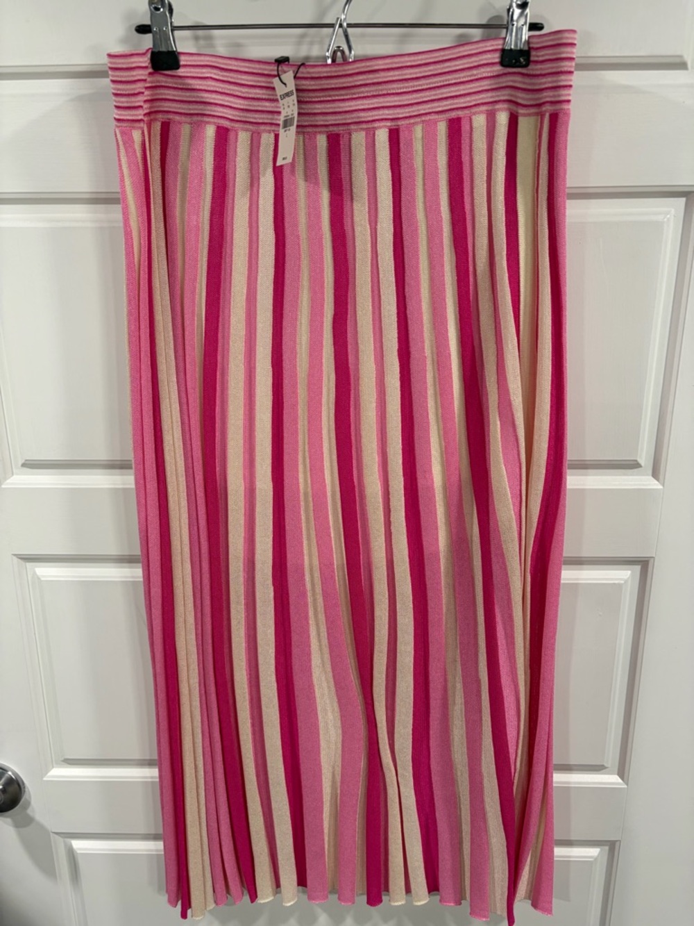 Express Pink & Cream Striped Midi Skirt